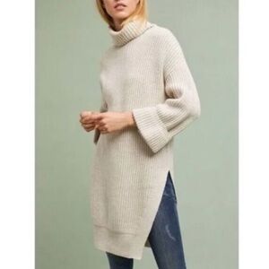 Anthropologie MOTH Cream Wool Blend Turtleneck Sweater Tunic Dress
